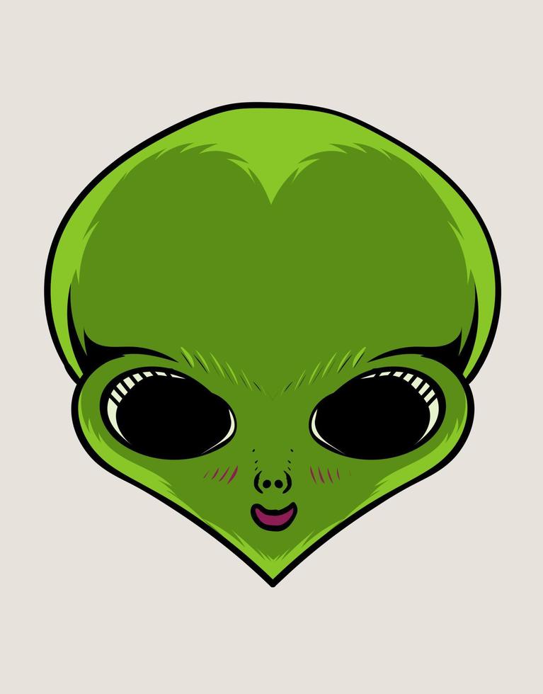Abbildung süßer Alien-Kopf auf weißem Hintergrund vektor