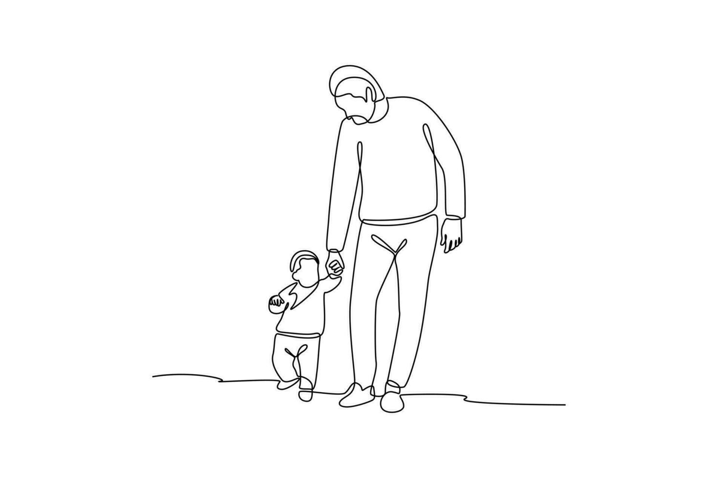 kontinuerlig ett linje teckning familj och barn utgifterna tid tillsammans. gående familj begrepp. klotter vektor illustration.