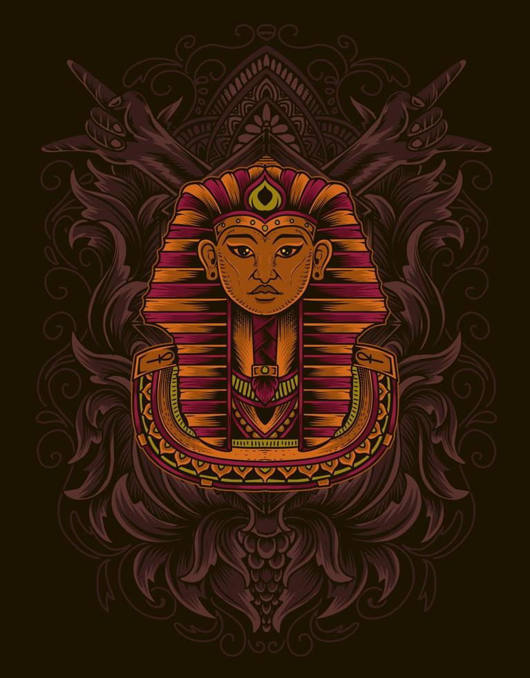 illustration egypten kung med gravyr prydnad stil vektor