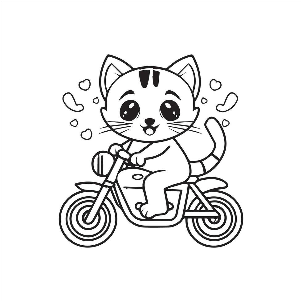 djur- översikt för söt katt på en motorcykel vektor