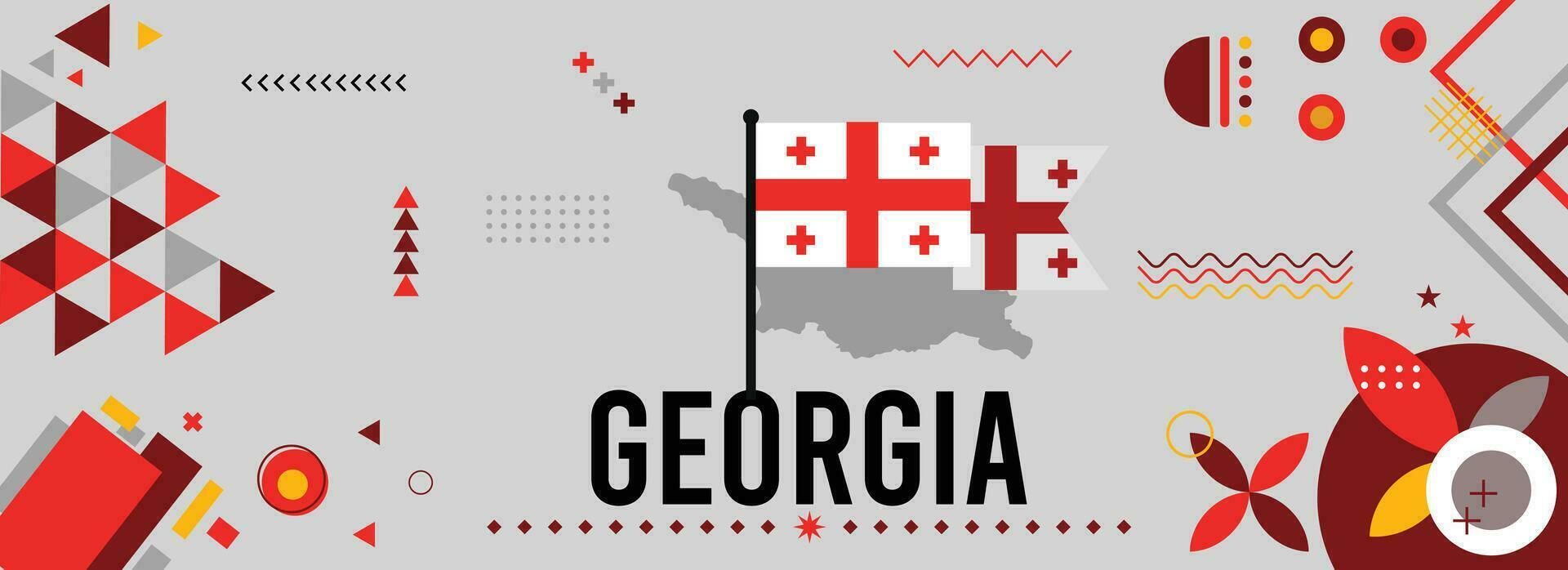 Georgia National oder Unabhängigkeit Tag Banner zum Land Feier. Flagge und Karte von Norwegen mit angehoben Fäuste. modern retro Design mit Georgia abstrakt geometrisch Symbole. Vektor Illustration.