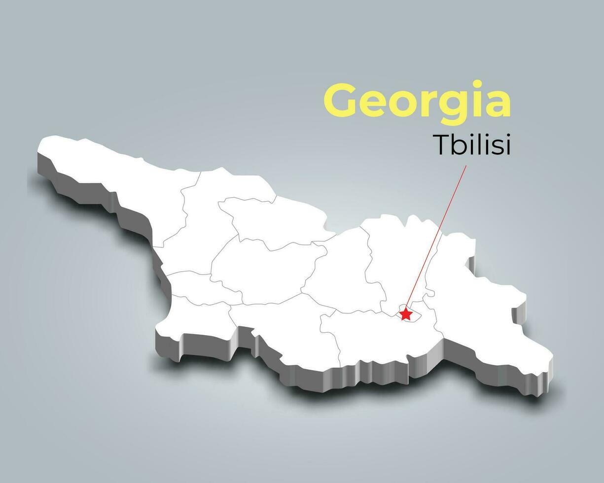 georgien 3d Karta med gränser av regioner och dess huvudstad vektor