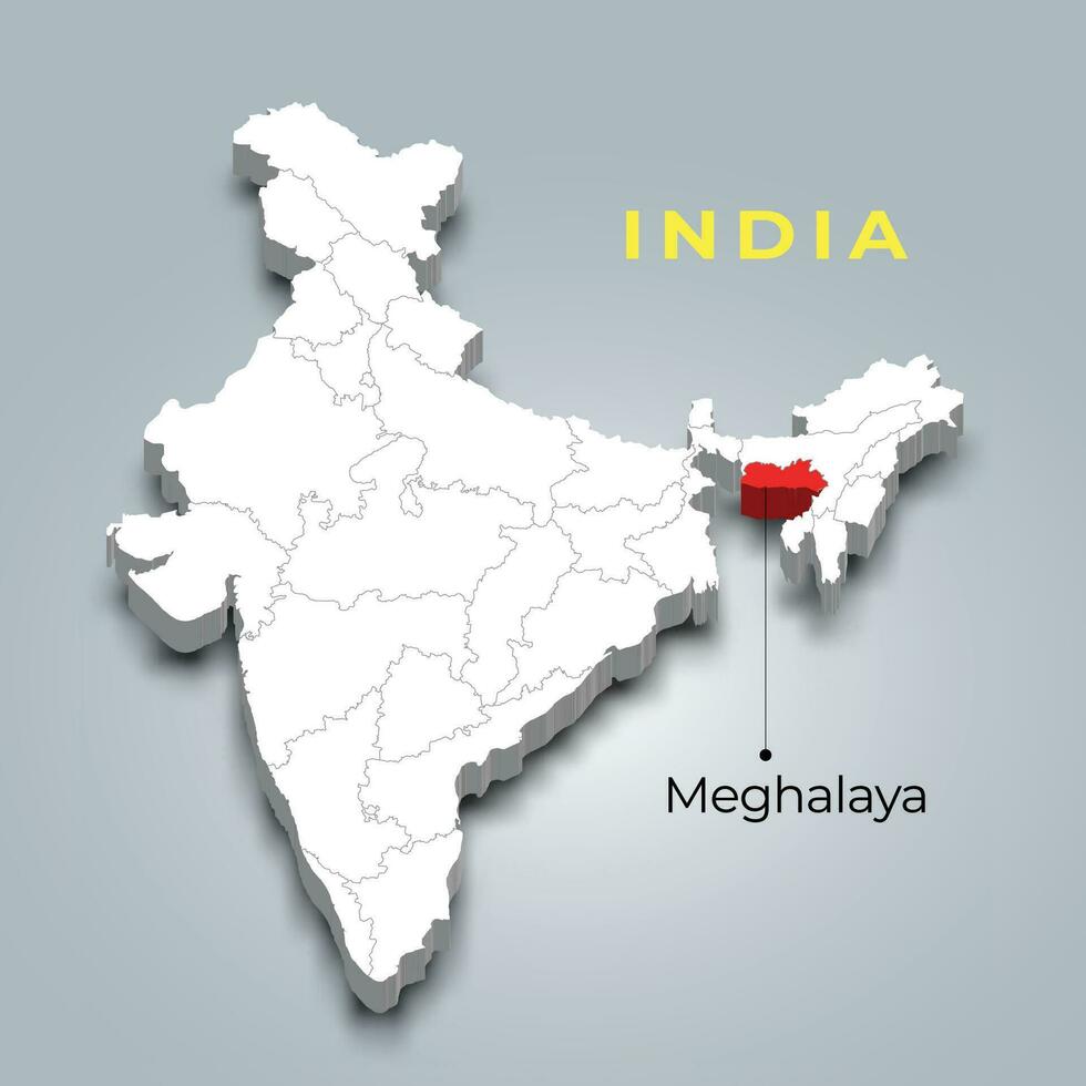 Meghalaya stat Karta plats i indisk 3d isometrisk Karta. Meghalaya Karta vektor illustration