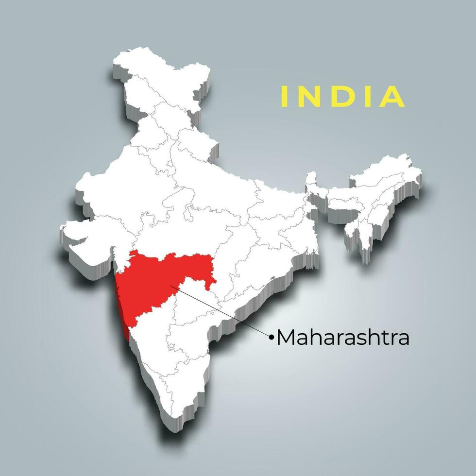 Maharashtra Zustand Karte Ort im Indien 3d isometrisch Karte vektor