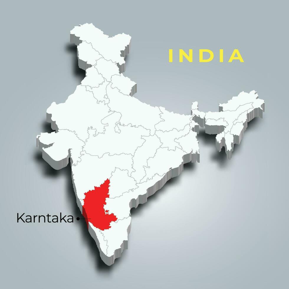 karnatakaen stat Karta plats i indisk 3d isometrisk Karta. karnatakaen Karta vektor illustration