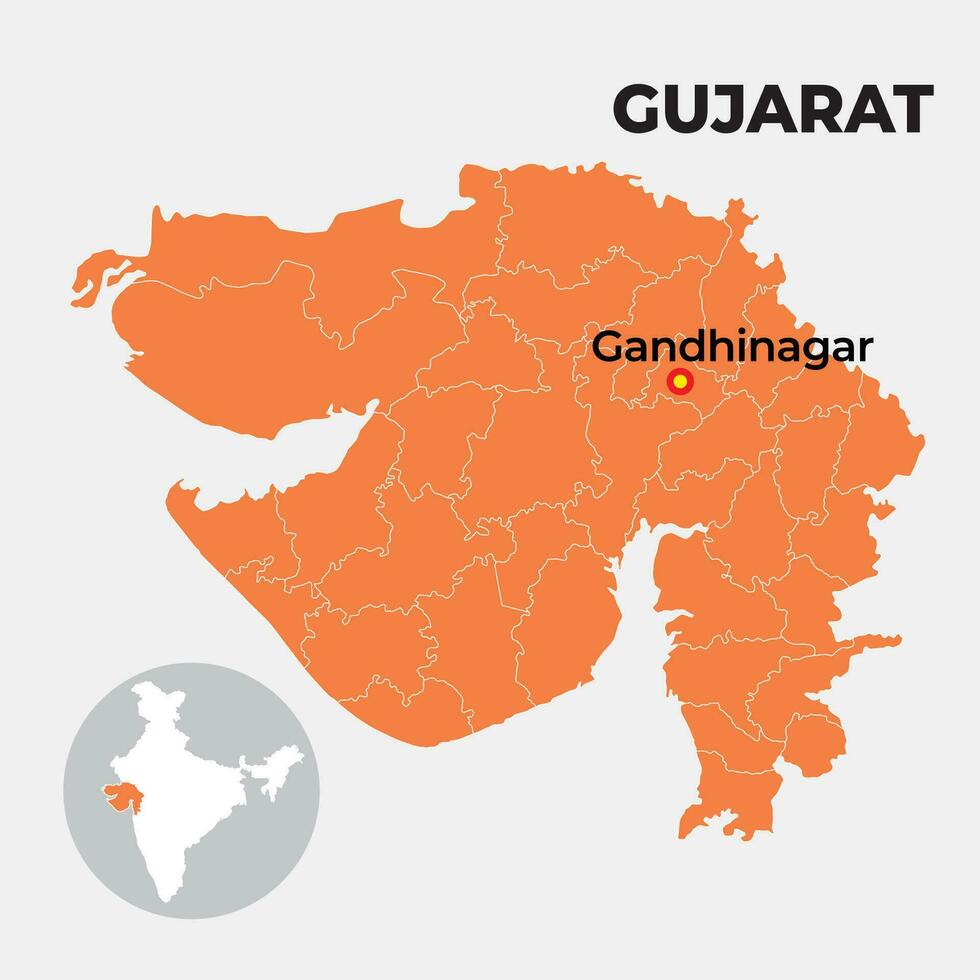 gujarat locator Karta som visar distrikt och dess huvudstad vektor