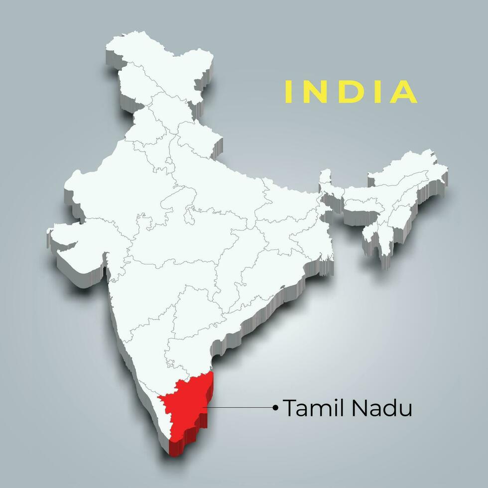 tamil nadu stat Karta plats i indisk 3d isometrisk Karta. tamil nadu Karta vektor illustration