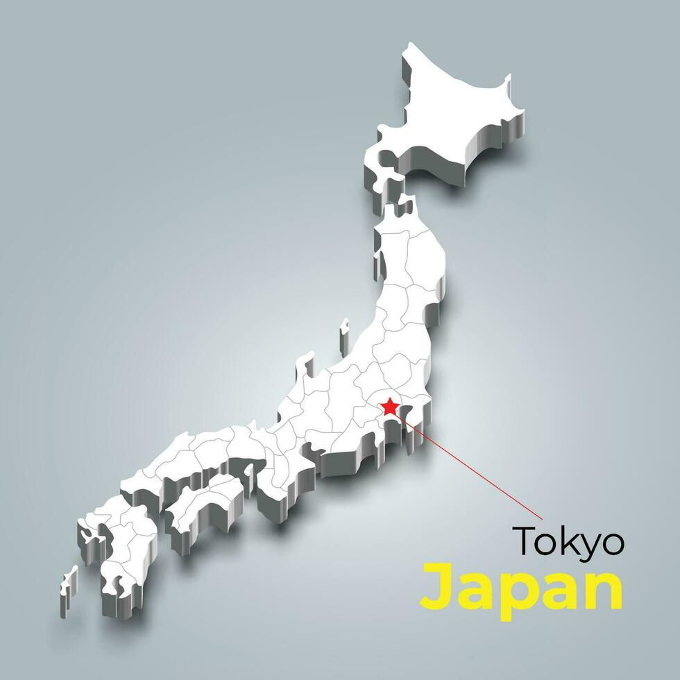 Japan 3d Karte mit Grenzen von Regionen und es ist Hauptstadt vektor