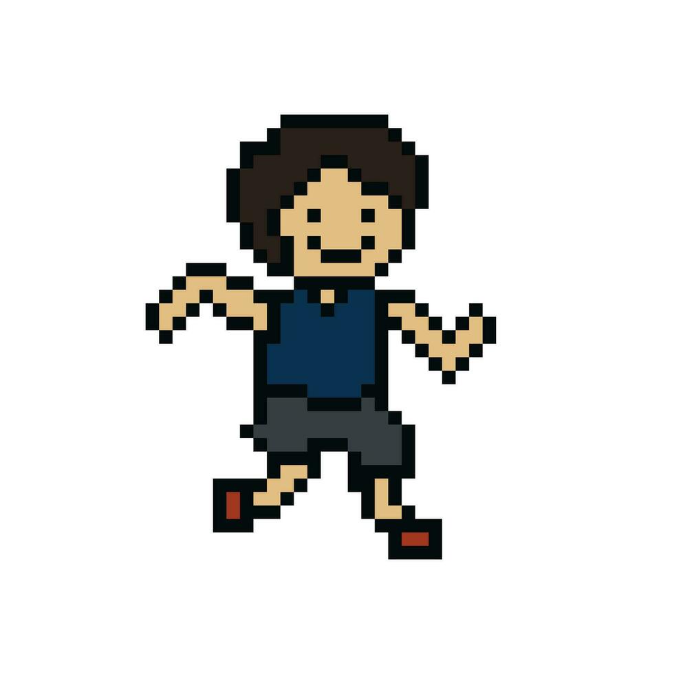 süß Pixel Karikatur 8 Bit Charakter Mann Lauf oder Laufen Lebensstil Lüfter zum Dekoration Leben Stil 8 bisschen männlich Joggen Marathon- Übung Vektor. vektor