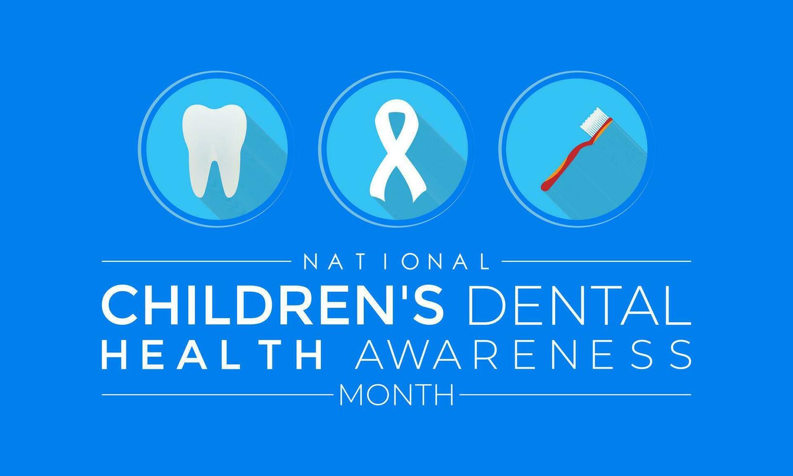 National Kinder s Dental Gesundheit Monat . Das ,S Tag Bewusstsein schützen Zähne und fördern gut Gesundheit, Verhütung von Dental Karies im Kinder. Vektor Illustration. Banner, Poster, Karte