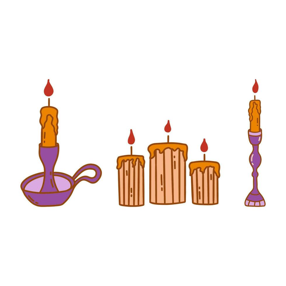 einstellen von Verbrennung Kerze im Antiquität Leuchter mit handhaben. Vektor Symbol