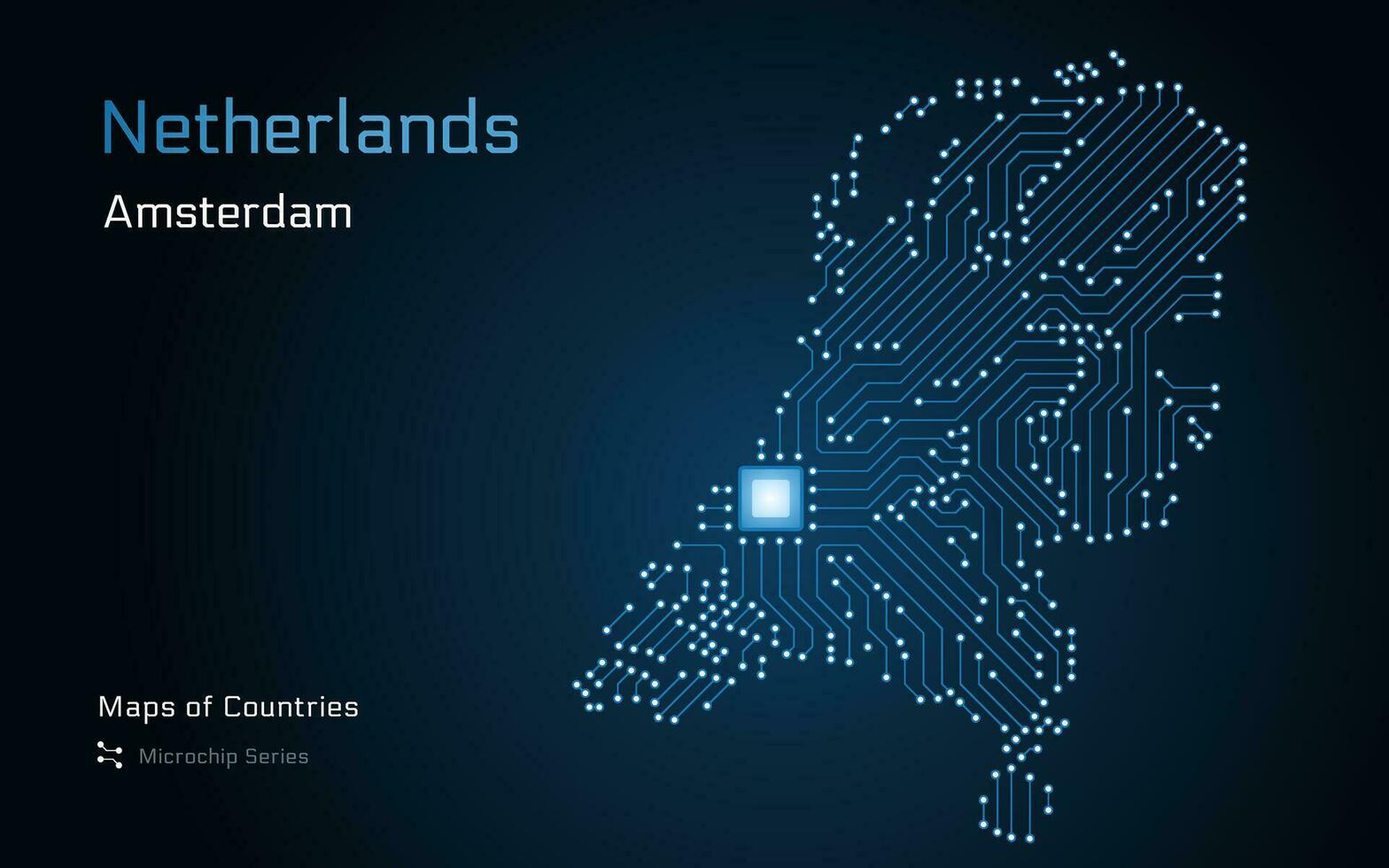nederländerna Karta med krets styrelse och elektronisk komponenter med huvudstad amsterdam vektor