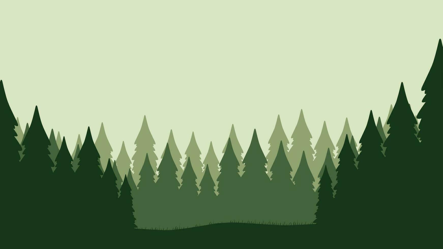 tall skog landskap vektor illustration. silhuett av barr- skog med klar himmel. tall skog landskap för bakgrund, tapet eller illustration