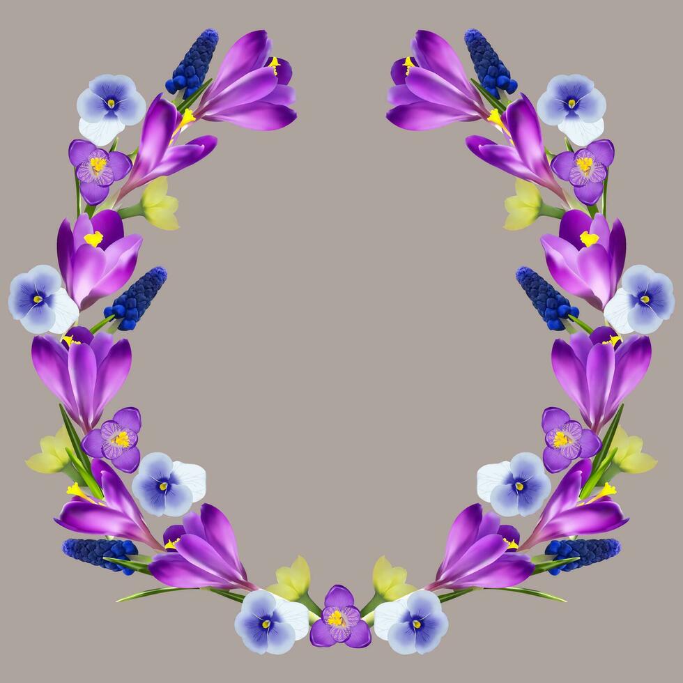 Kranz, Rahmen von Frühling Blumen auf ein Beige Hintergrund vektor