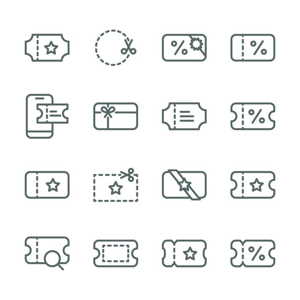 kupong rabatt ikoner uppsättning. innehåller sådan ikon som kupong, uppkopplad kupong, gåva kort, och Mer. expanderat stroke. vektor