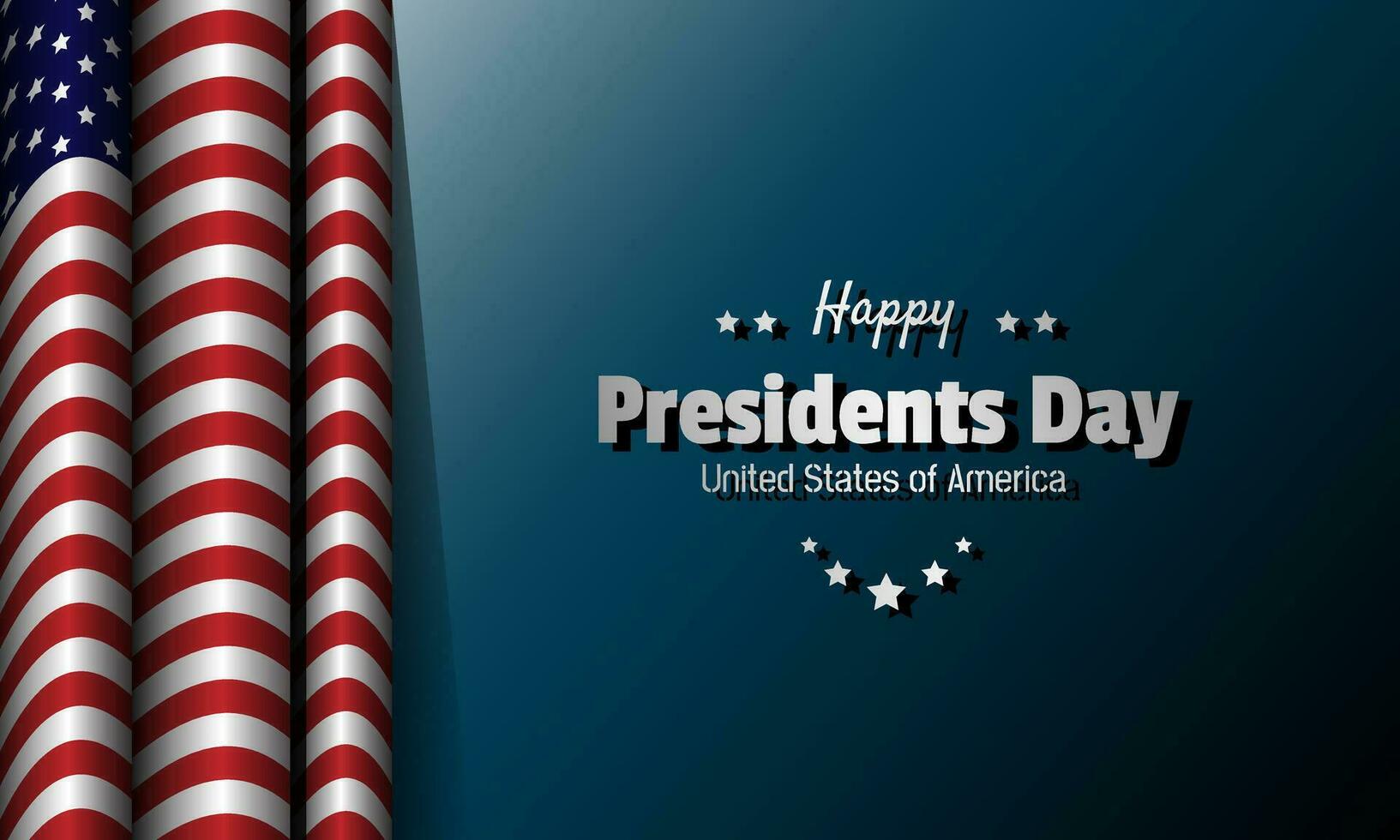 Lycklig presidenter dag affisch med vinka amerikan flagga vektor