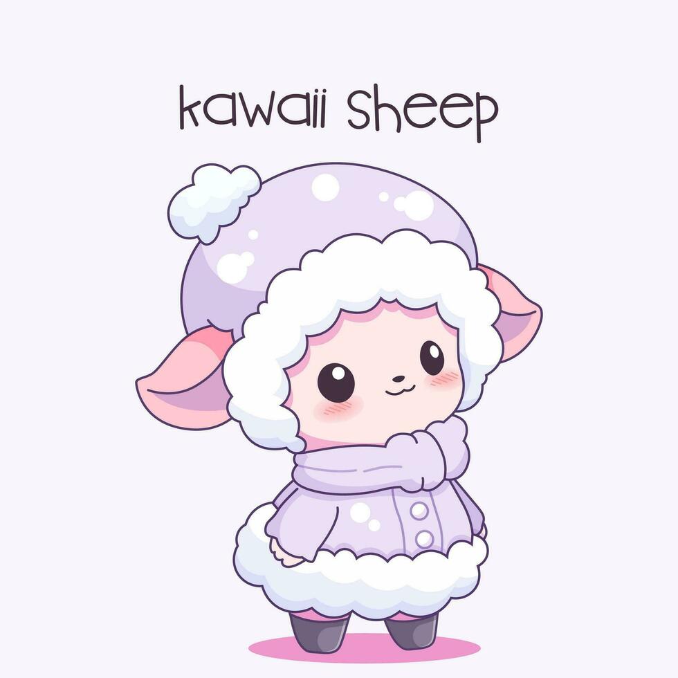 süß kawaii Schaf im Winter Kleidung. vektor