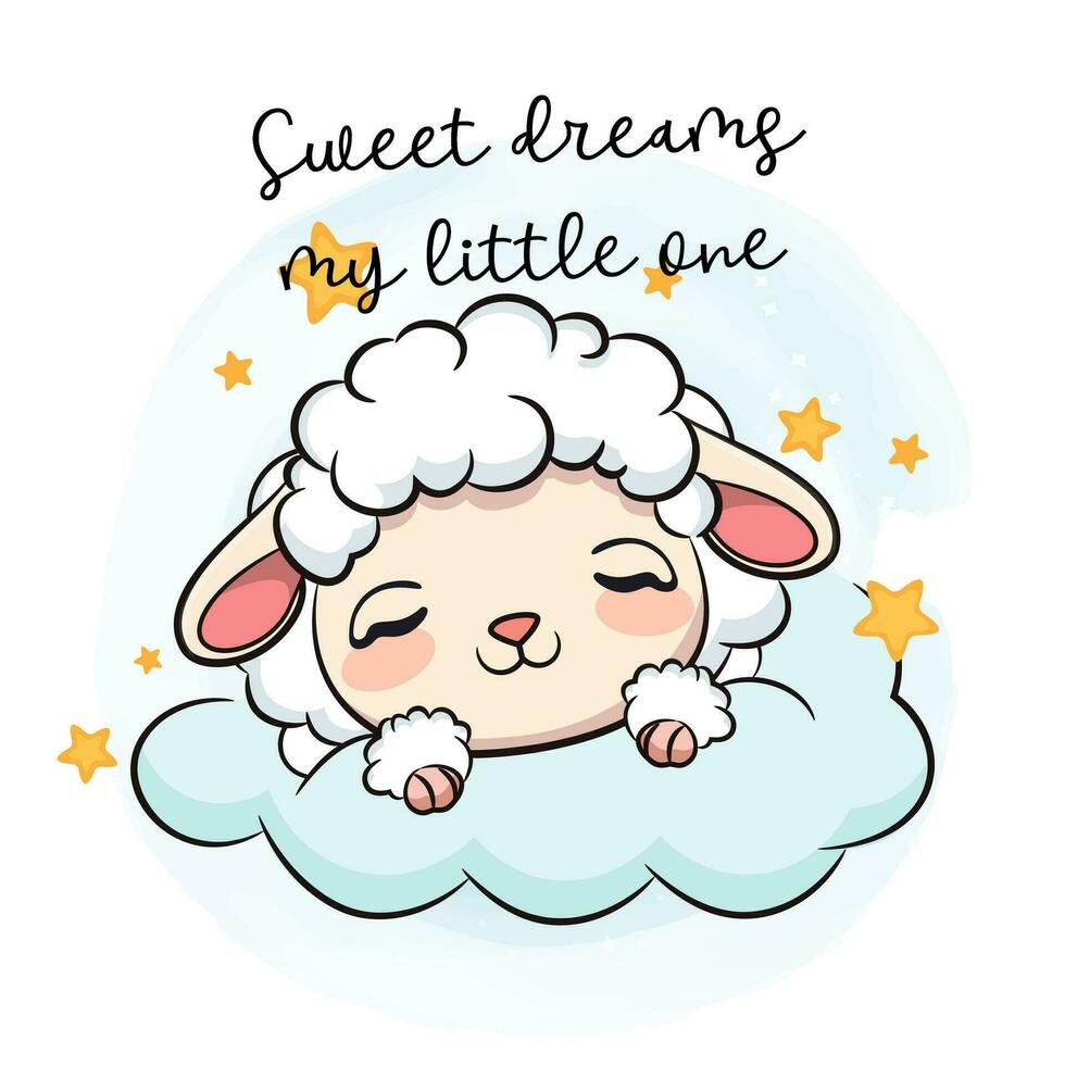 Süss Träume meine wenig eins. Schlafen Baby Schaf. vektor