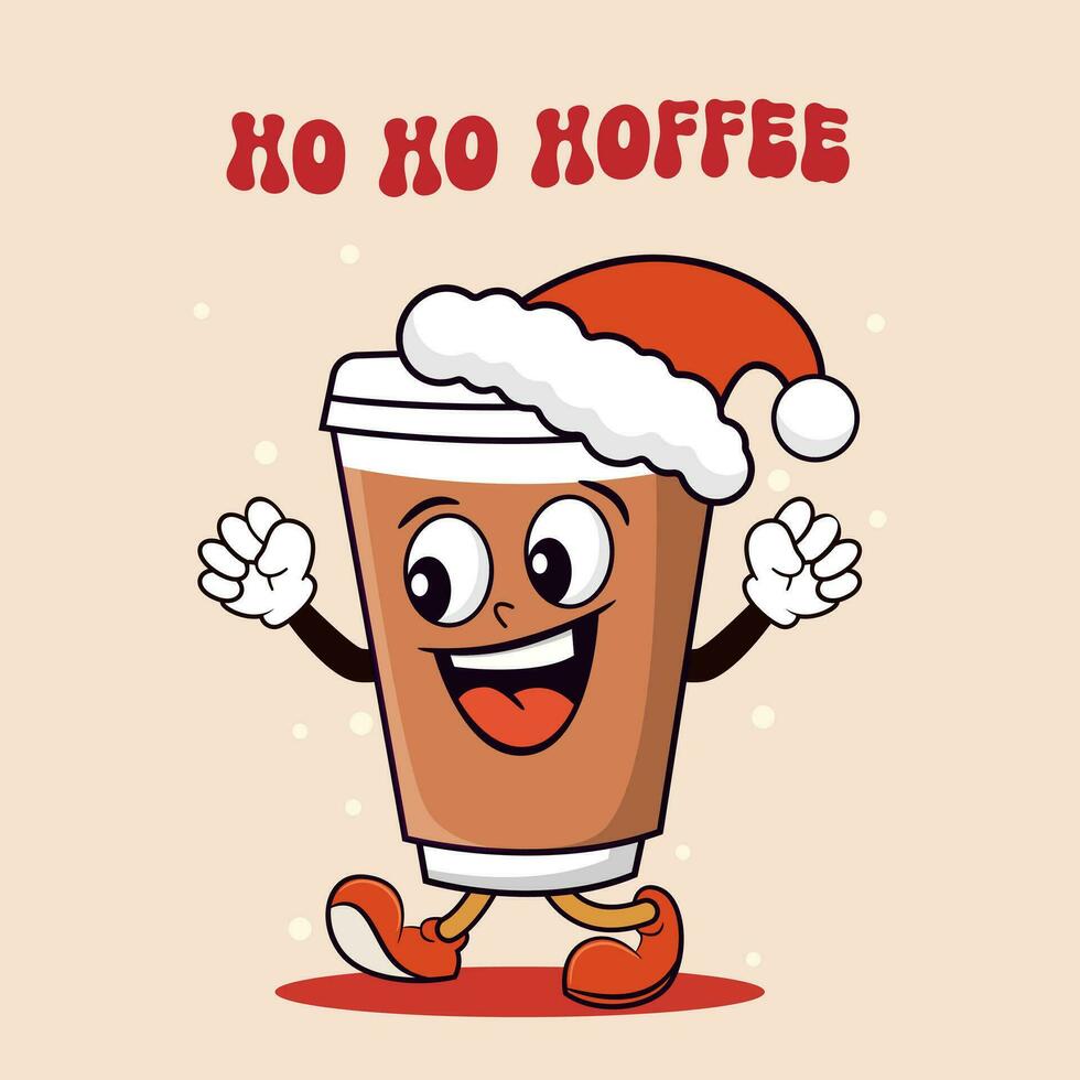 Karikatur Kaffee Tasse im Santa Hut mit Text. vektor