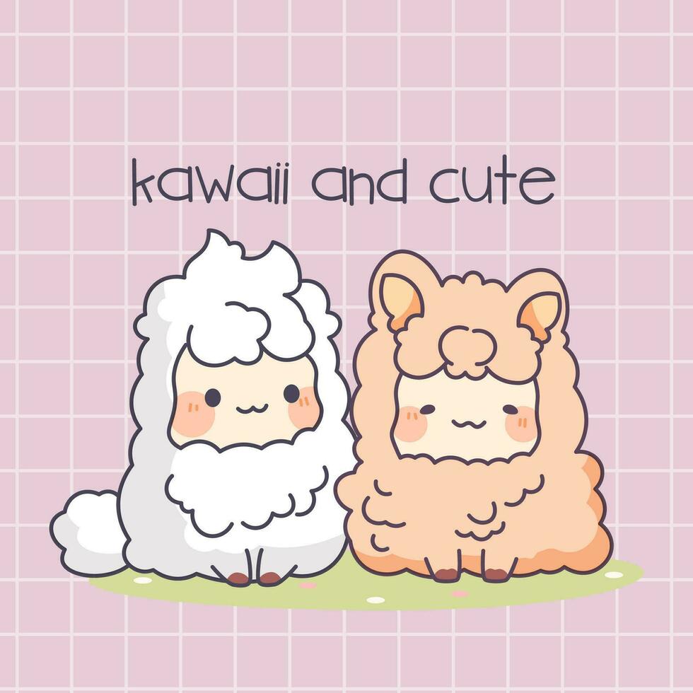 süß kawaii Lamas auf lila Hintergrund. vektor