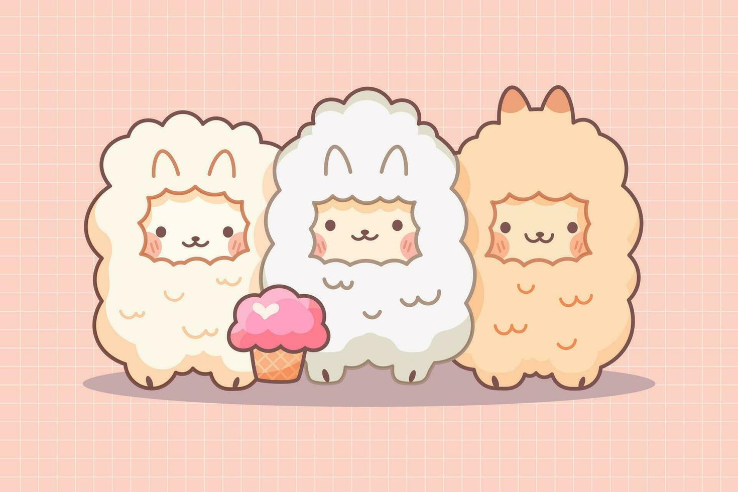 süß kawaii Lamas mit Eis Creme. vektor