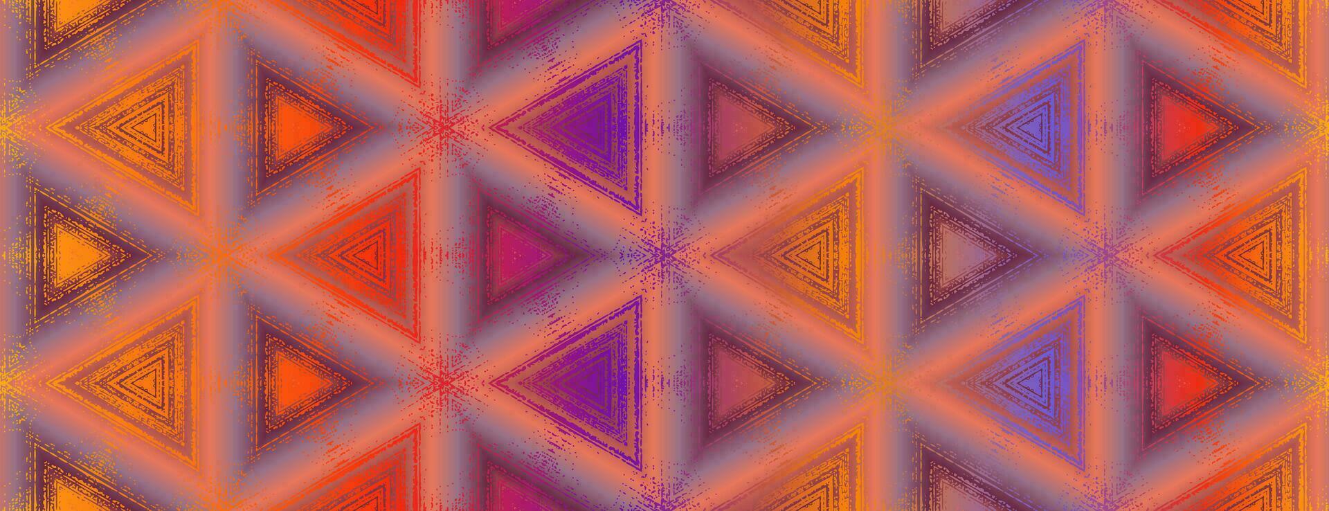 nahtlos abstrakt Textur Muster mit Kaleidoskop Wirkung. geometrisch Ornament von Dreiecke im lila, Rot, Orange und Gelb Farben, Design zum Poster, Banner, Karte, Hintergrund, Hintergrund. vektor