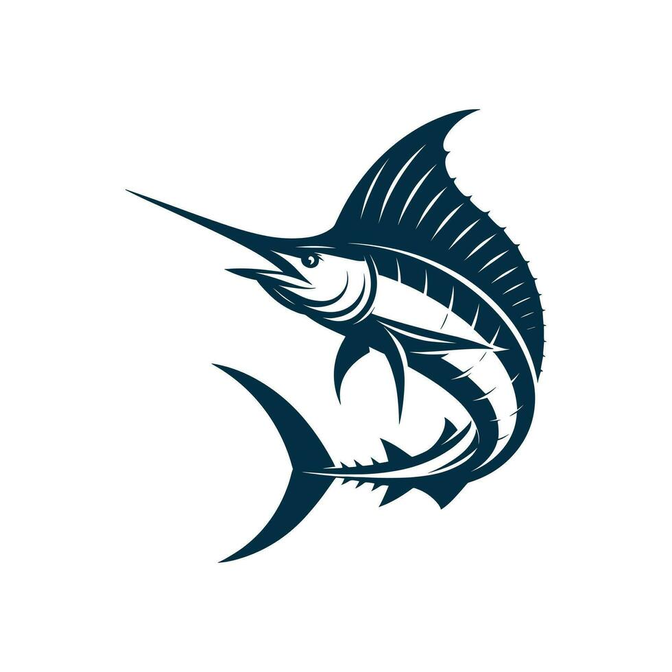 sauber und minimal Vektor Illustration von silhouettiert Blau Marlin Angeln Logo
