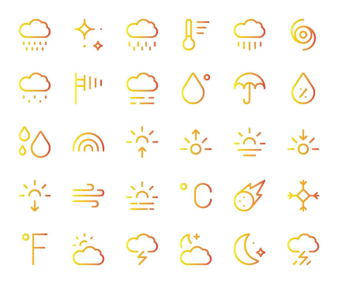 väder ikoner uppsättning - meteorologi prognos symboler vektor samling