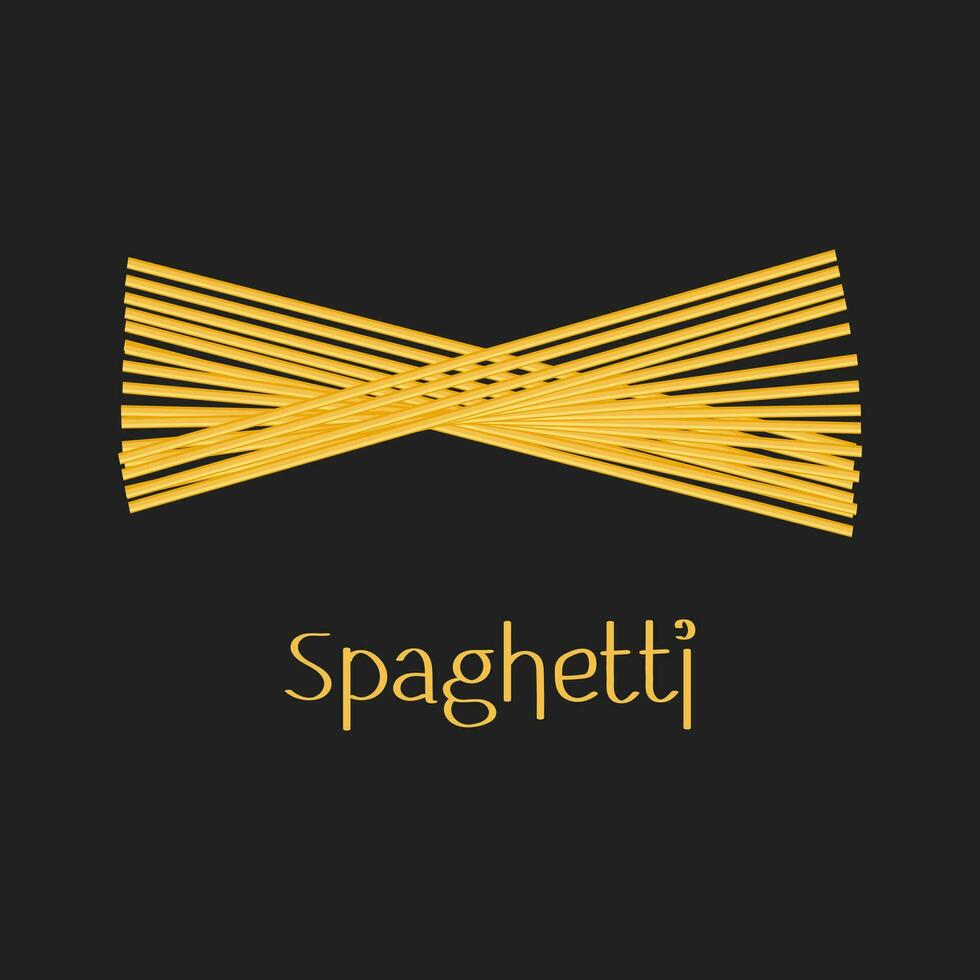 de inskrift spaghetti och en knippa av spaghetti på en mörk bakgrund. mat logotyp, restaurang meny. vektor