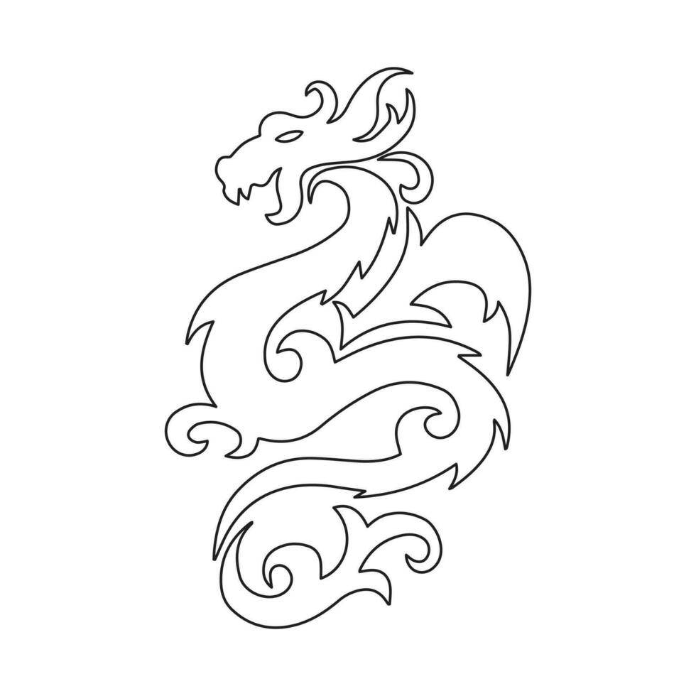 schwarz Silhouette von ein Chinesisch Drachen auf ein Weiß Hintergrund. Drachen mit Ornament. Logo, skizzieren, Tätowierung. Vektor