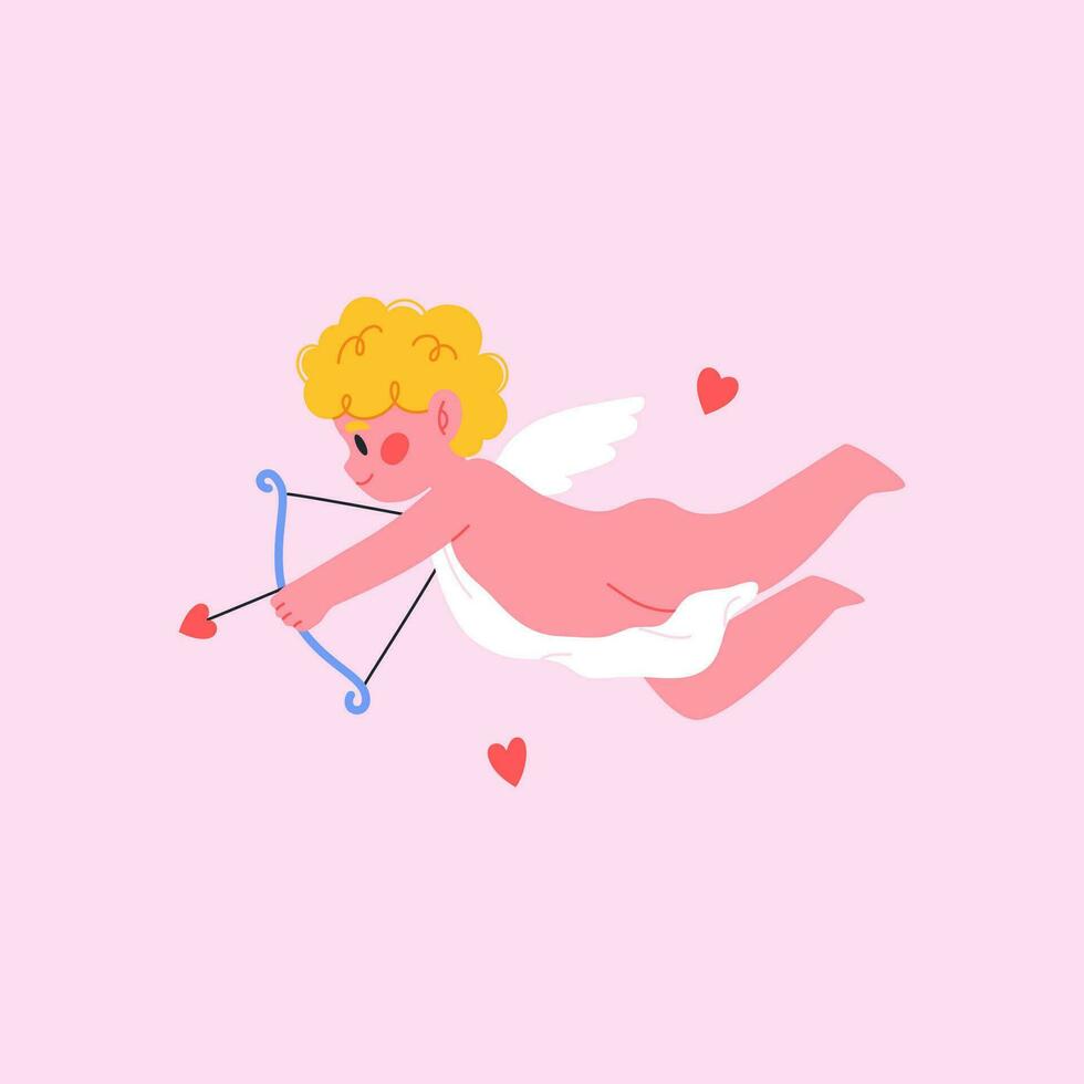 cupid med rosett och pil. vektor platt illustration för valentine s dag.