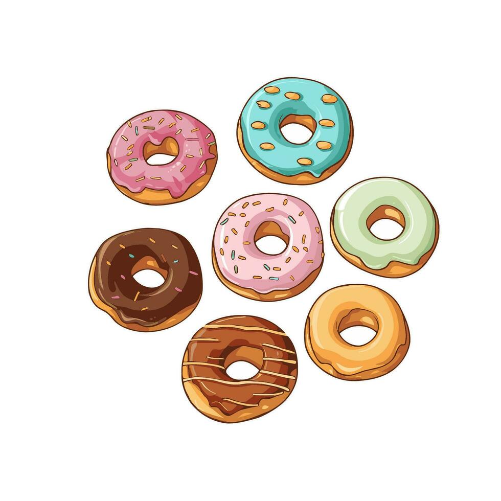 bunt Donuts auf Weiß Hintergrund. Vektor Illustration im Karikatur Stil.