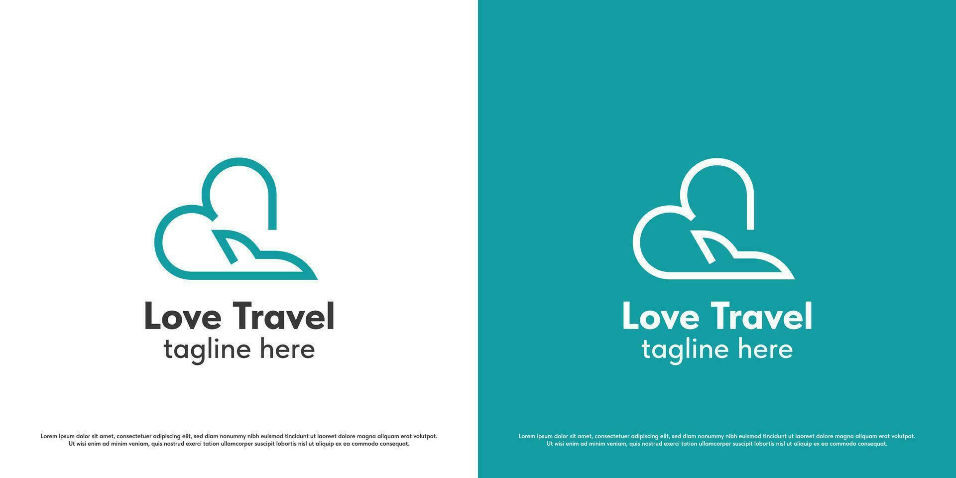 Flugzeug Liebe Logo Design Illustration. Silhouette von Flugzeug Herz Liebe Zuneigung Paar beschäftigt, verlobt Mann Ehefrau Flitterwochen verheiratet Ausflug Reise Tourist Reise. einfach minimal feminin Süss glücklich Symbol. vektor