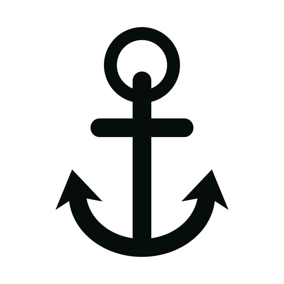 Vektor schwarz eben Anker Logo isoliert auf Weiß Hintergrund. Silhouette Marine Ausrüstung