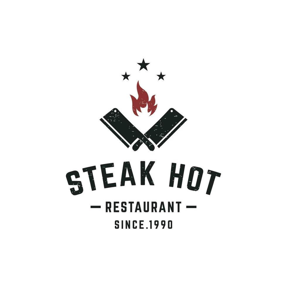 retro Jahrgang Steak Haus Logo Design. Logo zum Geschäft, Restaurant, Etikett, Abzeichen. mit Qualität Fleisch. vektor