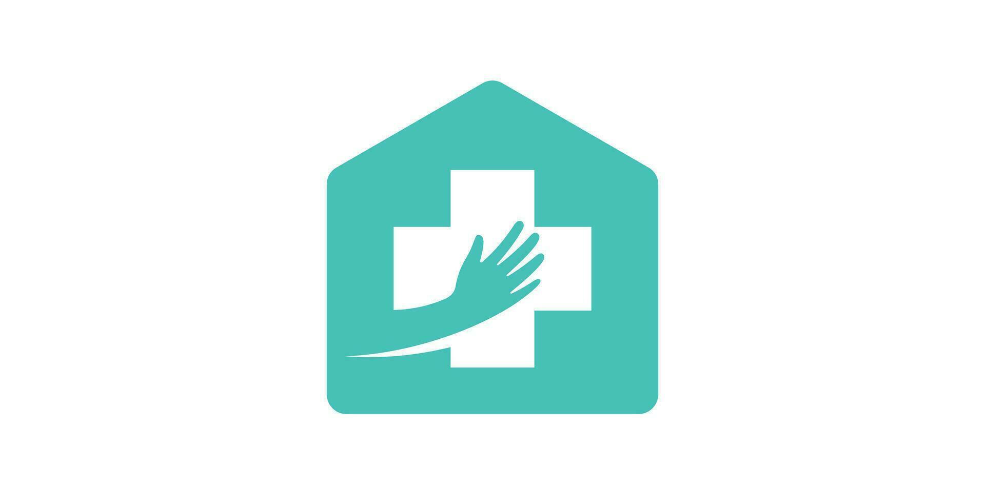 logotyp design kombination av hus form med plus tecken och hand, ikon, vektor symbol.