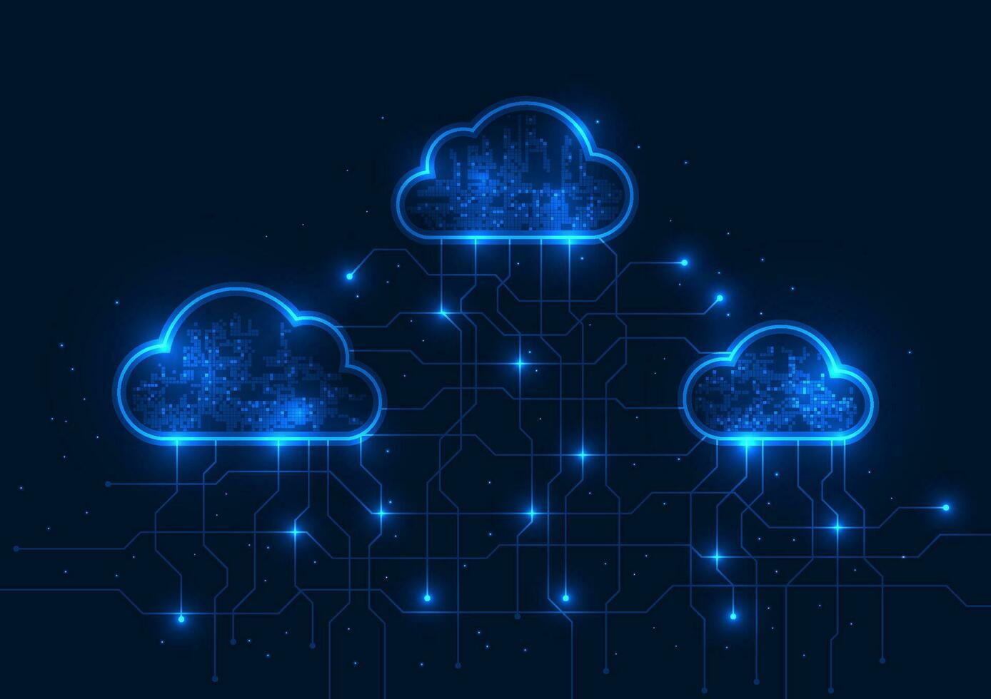 Wolke Technologie Hintergrund Wolke Lager System Cyber wird bearbeitet zusammen über Internet Signale Wolken in Verbindung gebracht durch technologisch Schaltungen vektor