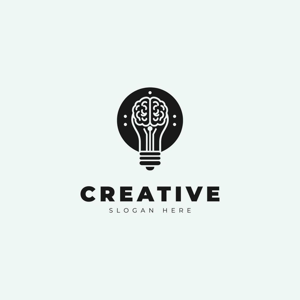 kreativ Emblem Logo Design, mit ein Kombination von ein Gehirn und ein Lampe, einfarbig Stil vektor