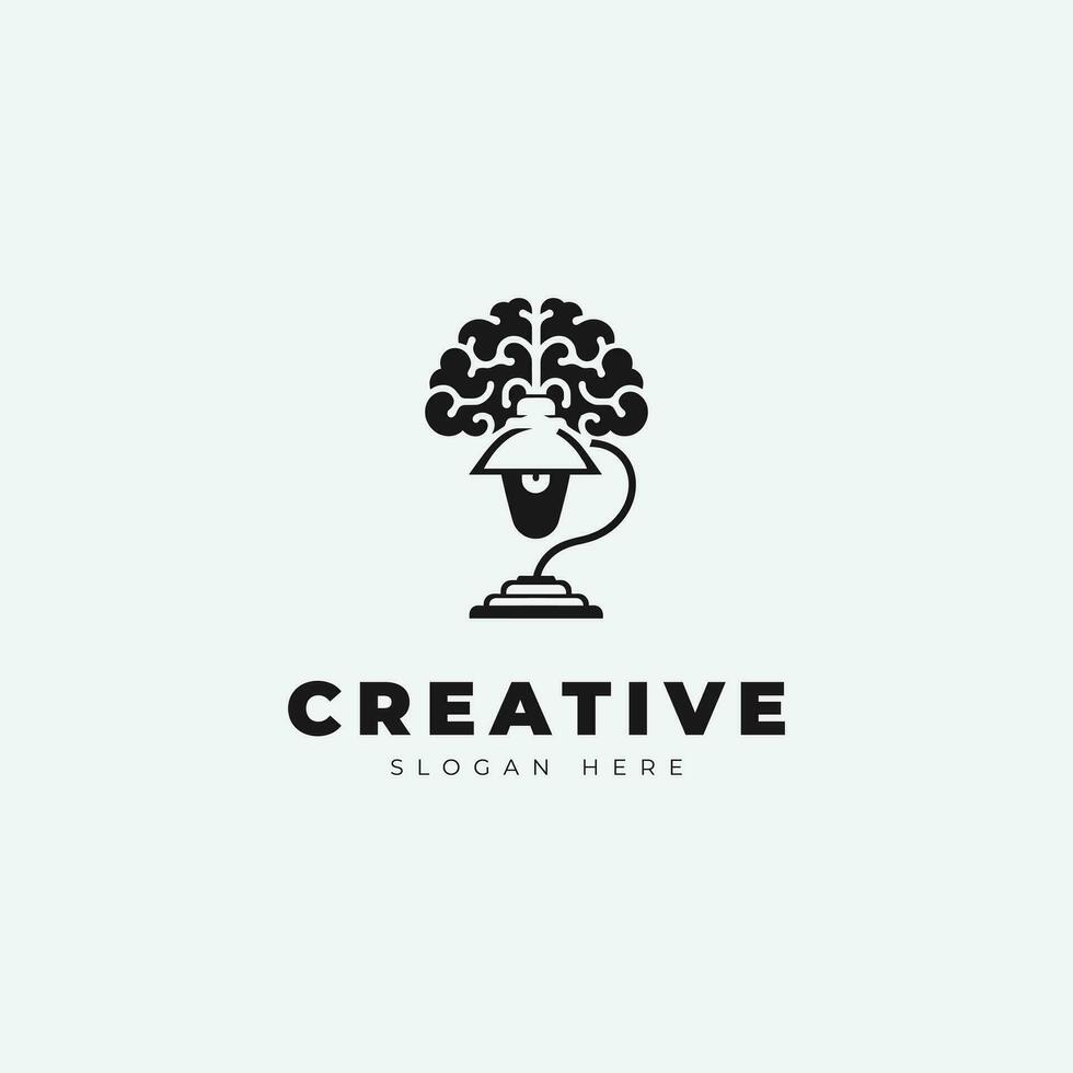 kreativ emblem logotyp design, med en kombination av en hjärna och en lampa, svartvit stil vektor