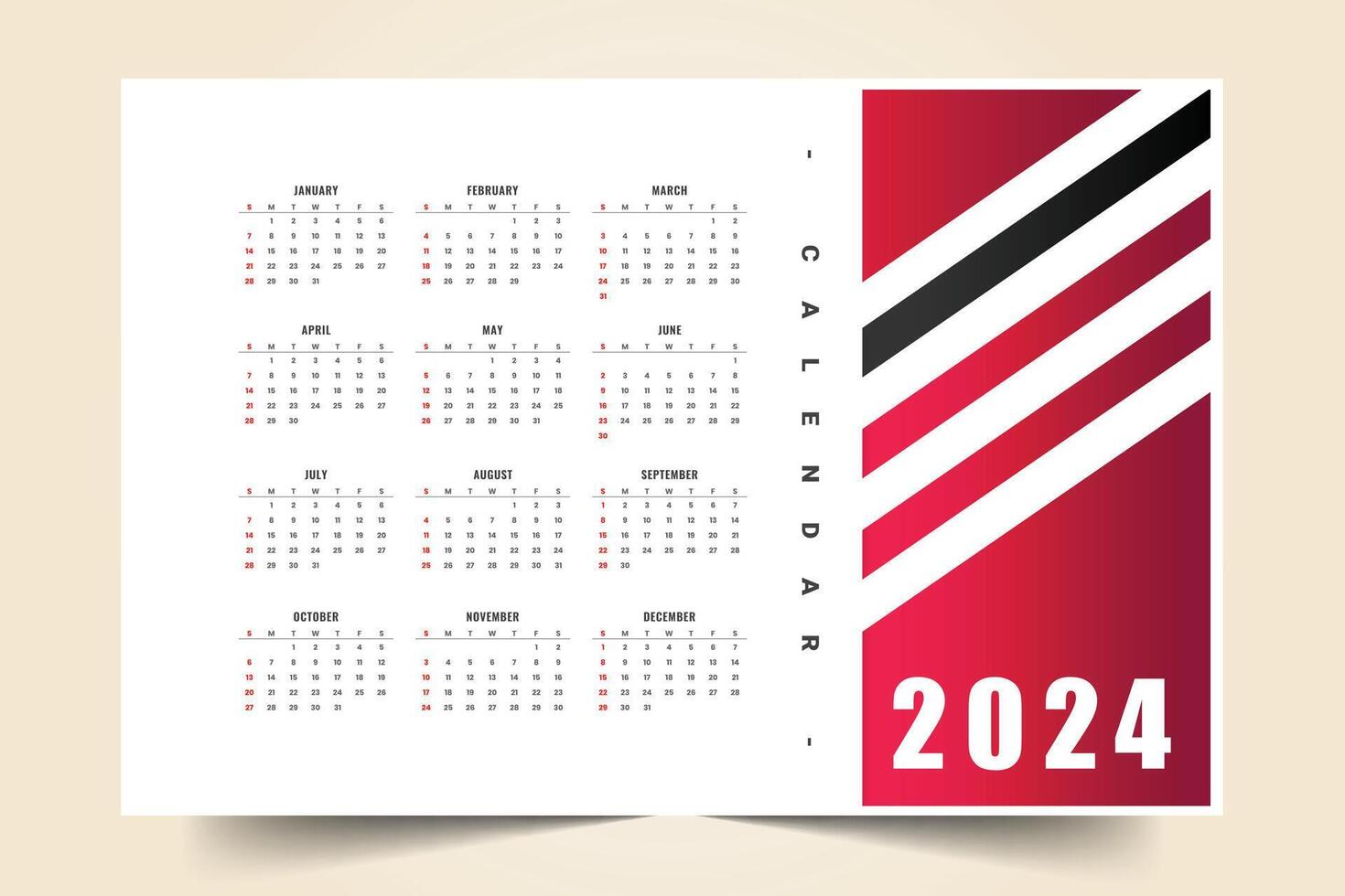 eleganta 2024 ny år kalender mall med månader och datum vektor