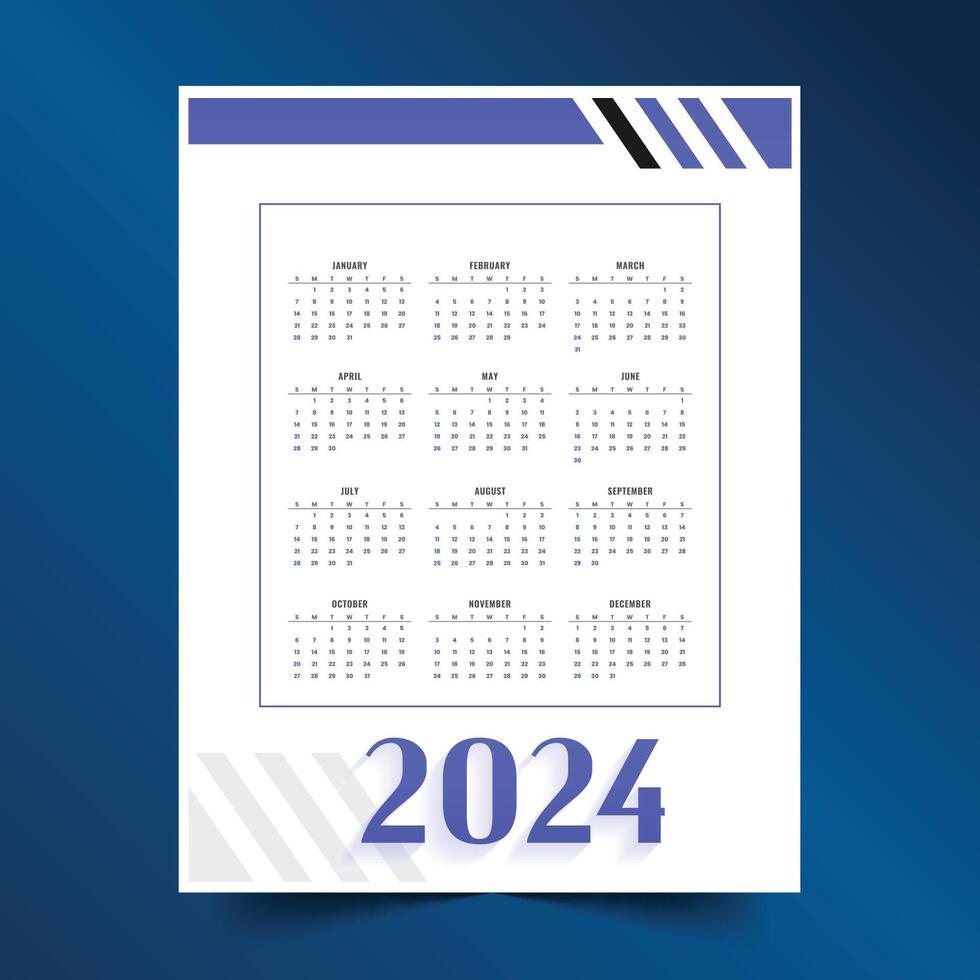 sauber 2024 druckbar Kalender Layout Zeitplan Geschäft Veranstaltung vektor