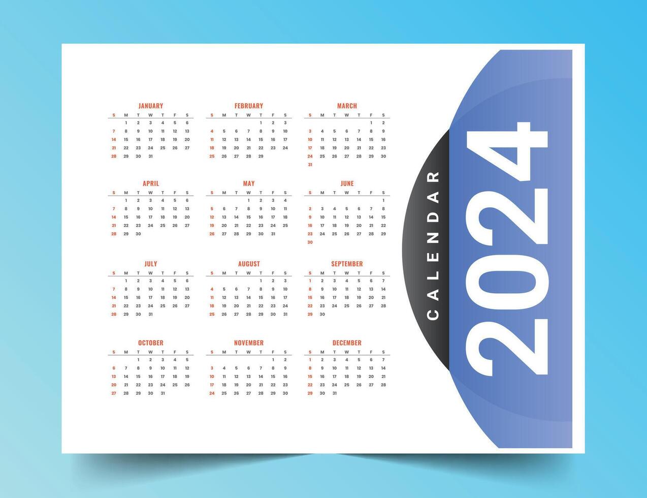 modern Stil glücklich Neu Jahr 2024 Kalender Vorlage Design vektor