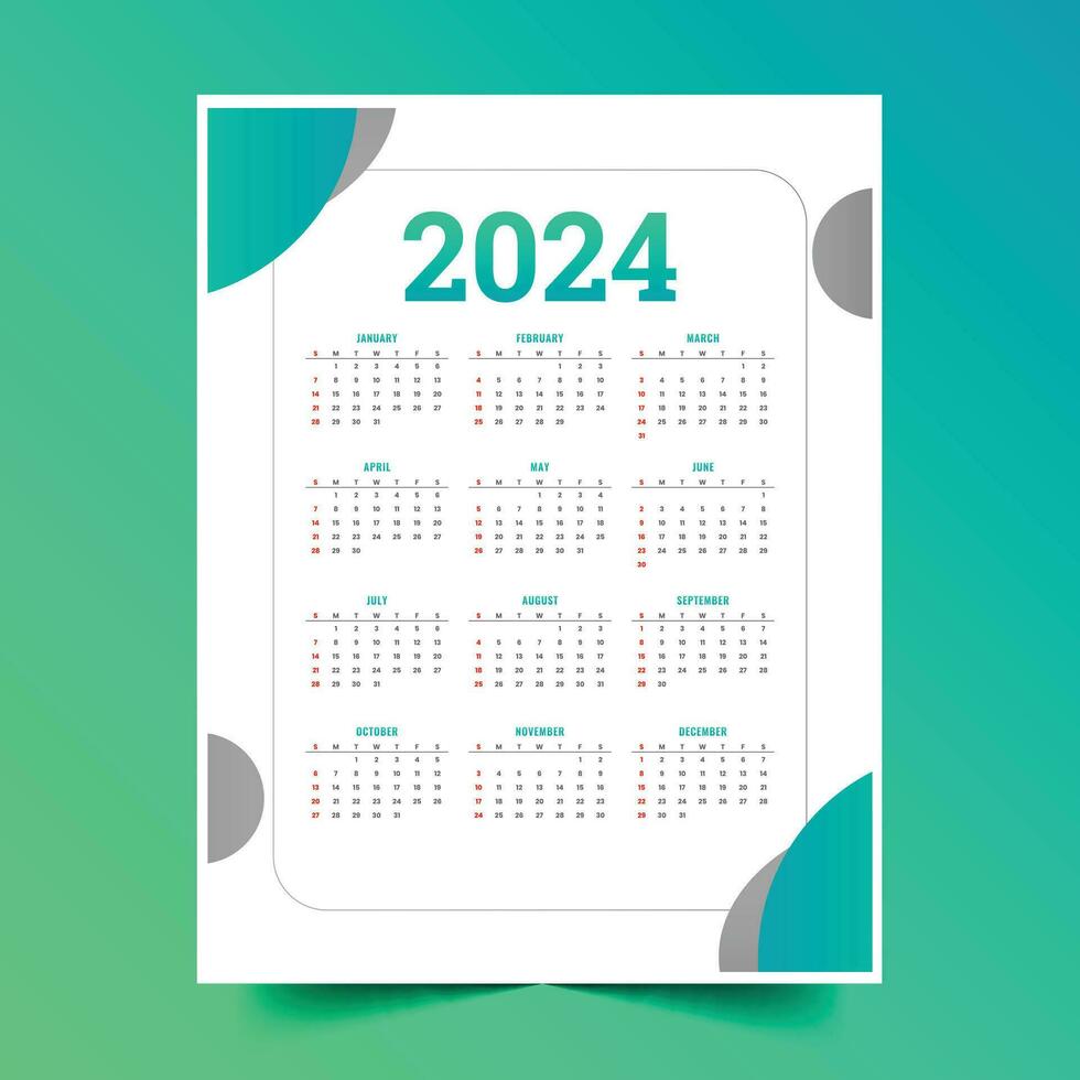Weiß und Blau 2024 Neu Jahr Zeitplan Kalender Layout vektor