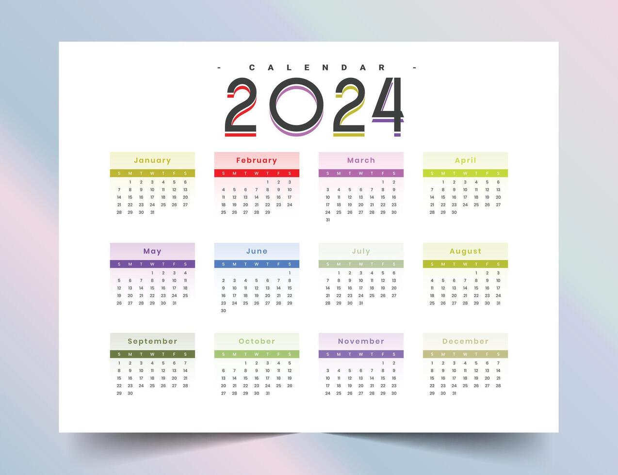 modern och färgrik 2024 årlig kalender mall schema mål vektor