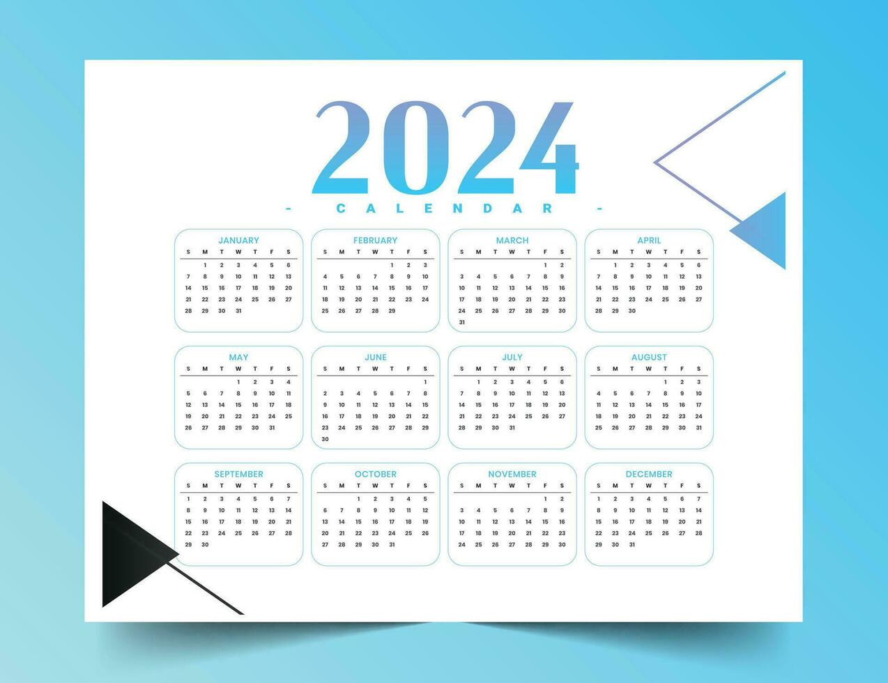 modern 2024 ny år engelsk kalender mall för tid förvaltning vektor