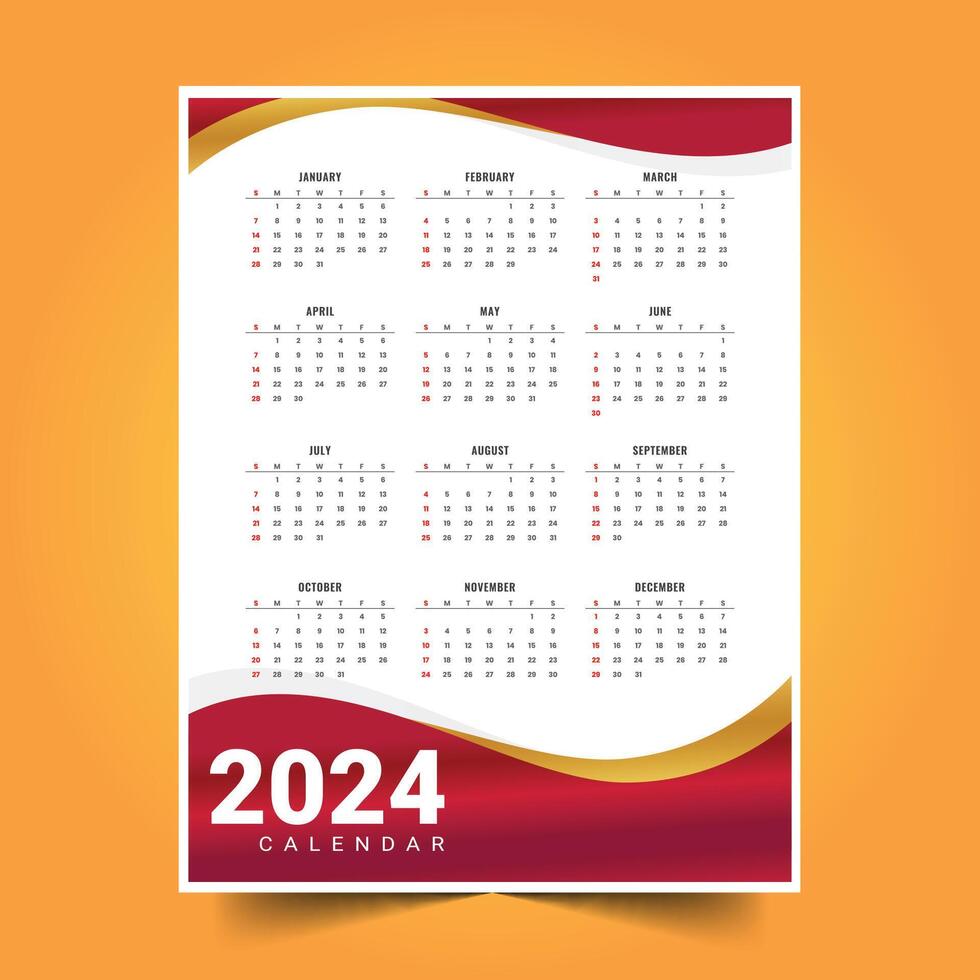 vågig stil 2024 ny år kalender layout för händelse planerare vektor