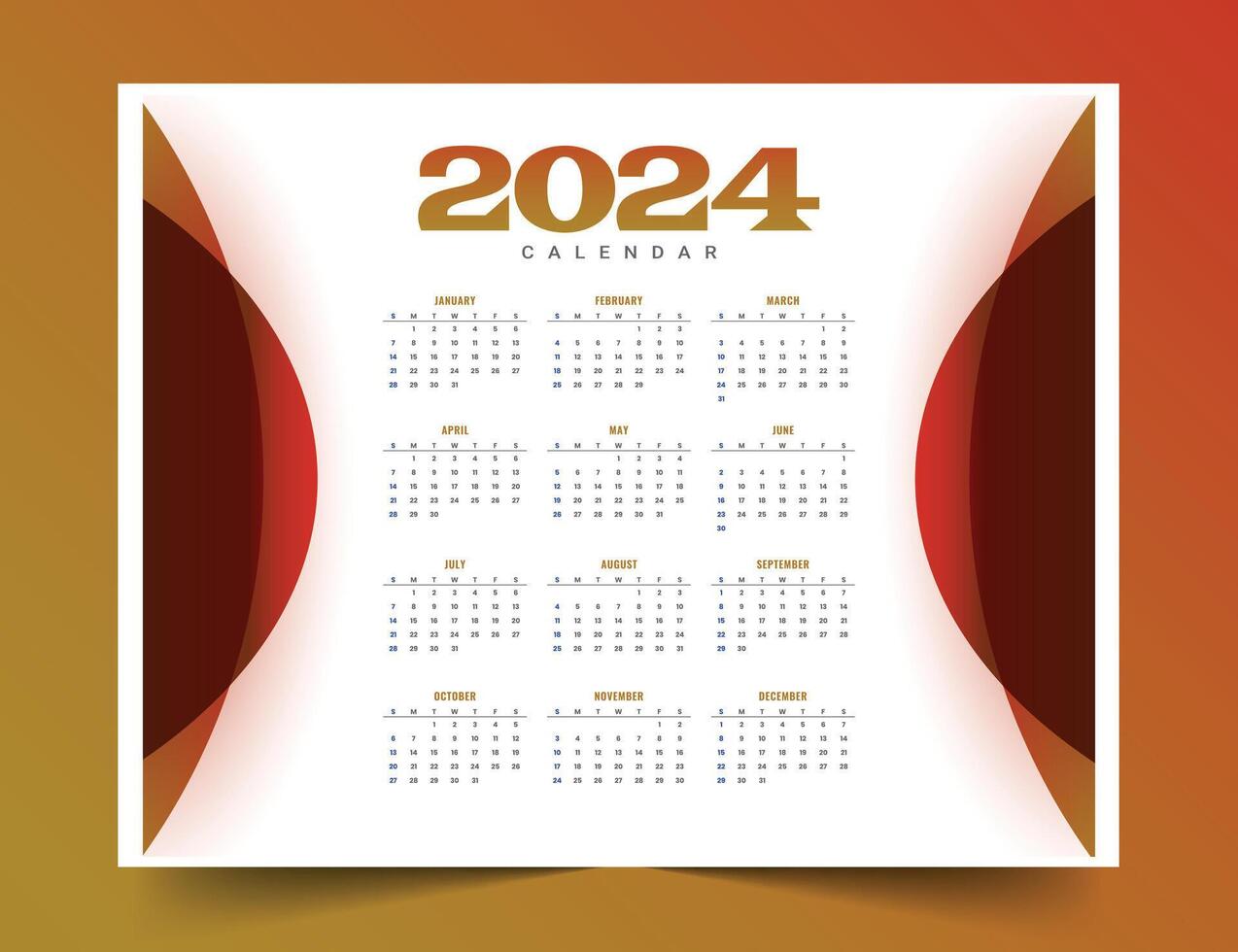 modern och abstrakt 2024 ny år årlig kalender mall design vektor