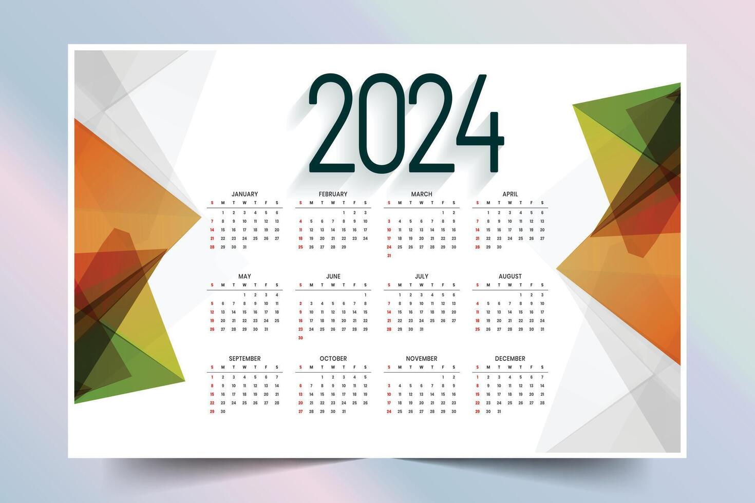 geometrisk stil 2024 ny år kalender mall en tryckbar design vektor