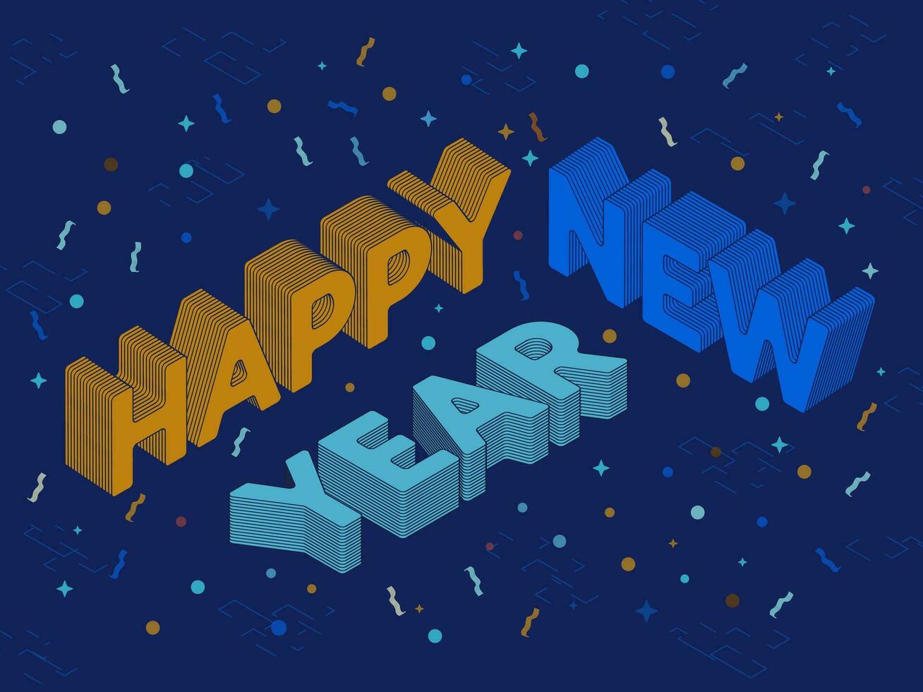 isometrisk Lycklig ny år text hälsning vektor