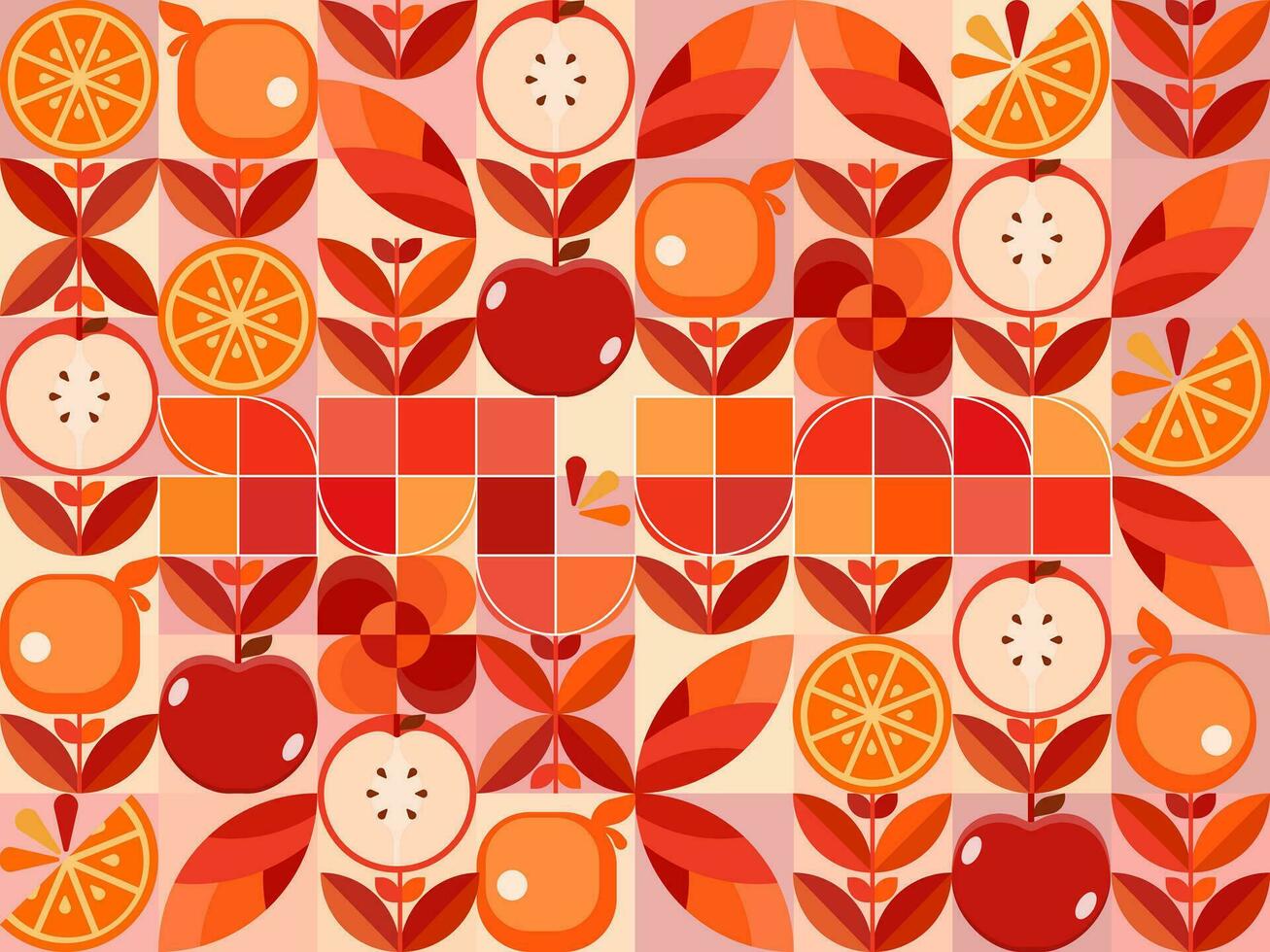 geometrisk former med äpplen och apelsiner för bakgrund i höst vektor